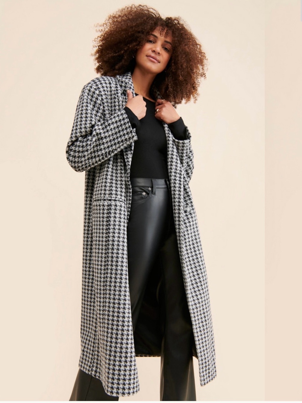 Anthropologie Kendra Oversized Houndstooth Overcoat